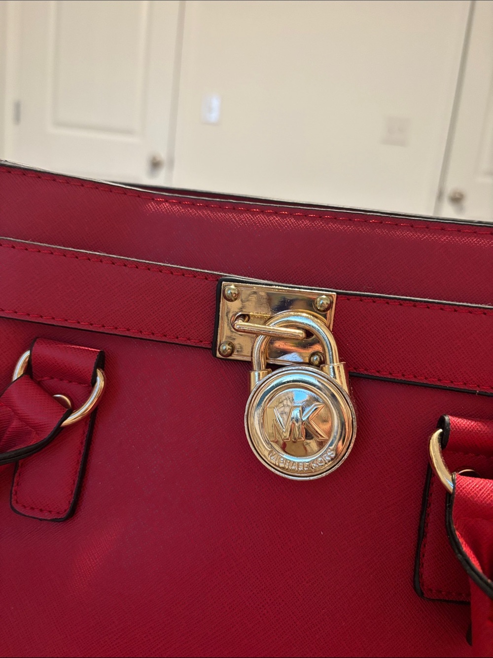 NWOT Michael Kors Red Saffiano Leather Satchel with Gold Hardware - Picture 12 of 12
